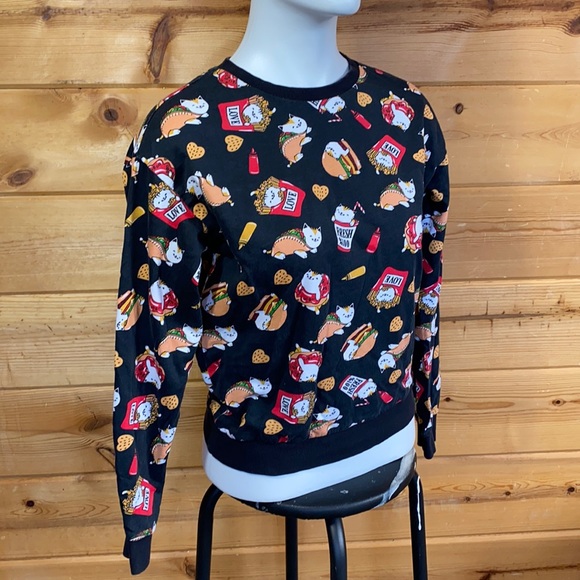 Funny cat taco hamburger sweatshirt long sleeve top black small doughnut fries - Picture 2 of 5